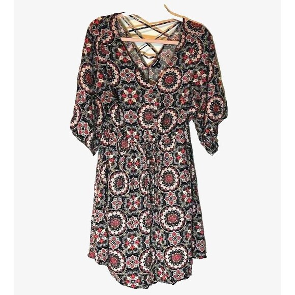 Torrid Modern Boho Chic Multicolored Print V-Neck Flutter Sleeve Dress SZ 0(L) - Picture 1 of 5